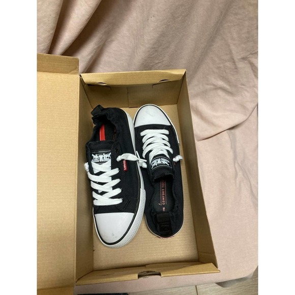 LEVIS Sneaker Shoes Womens Size 7 Black/White Stan G 1083926 Lace Up Low Top Box - Picture 1 of 6